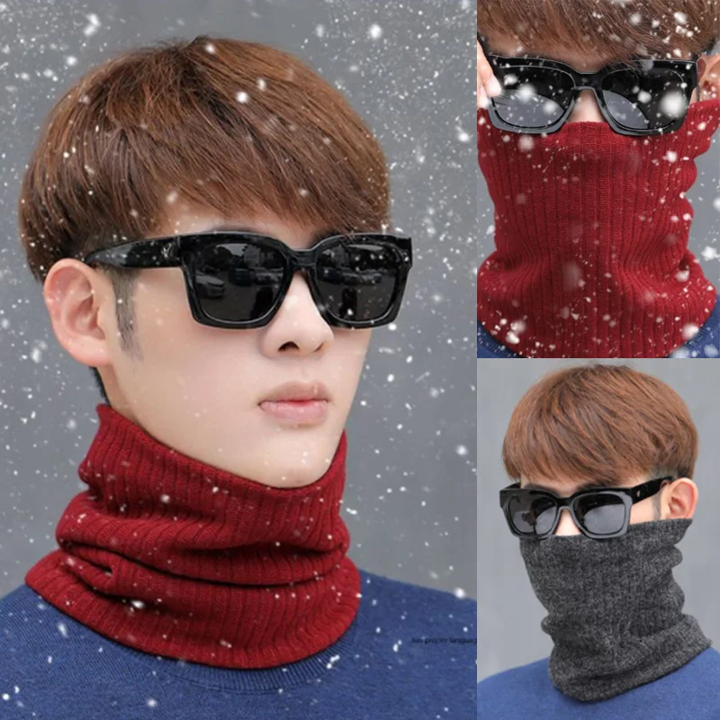 

Winter Warm Scarf For Men Knitted Neck Scarves Rings Plush Solid Men's Collar Ring Female Foulard Neckerchief