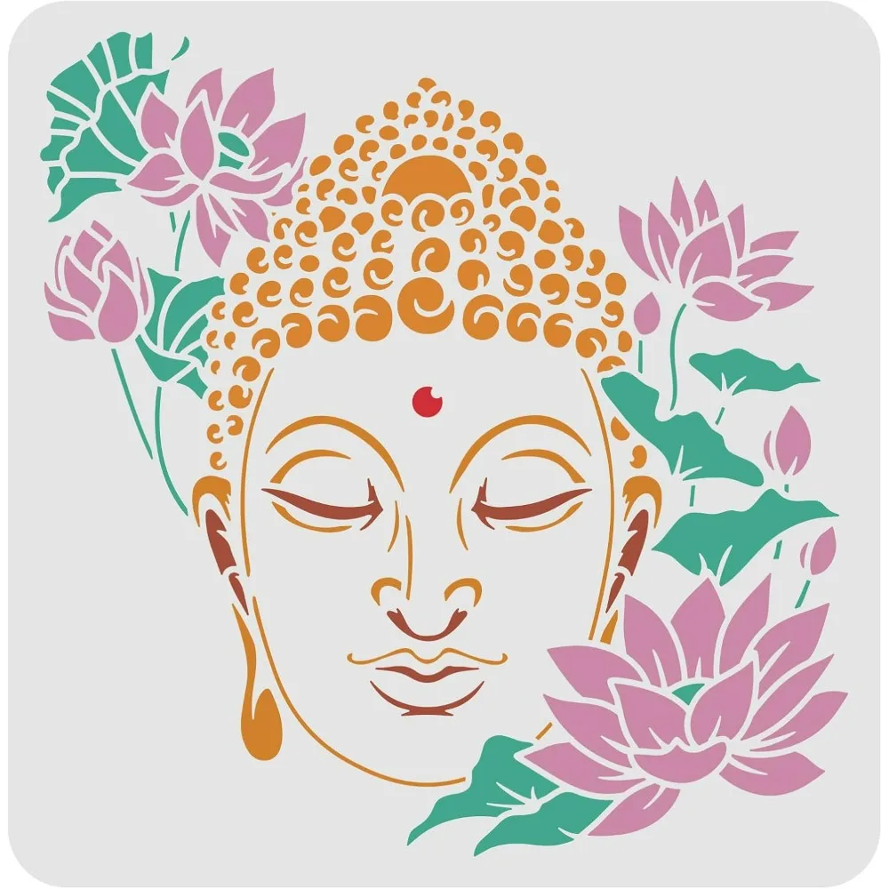 Buddha Stencils for Painting 11.8x11.8inch Buddha with Lotus Drawing Stencil Reusable Statues of Buddha Stencil for Painting