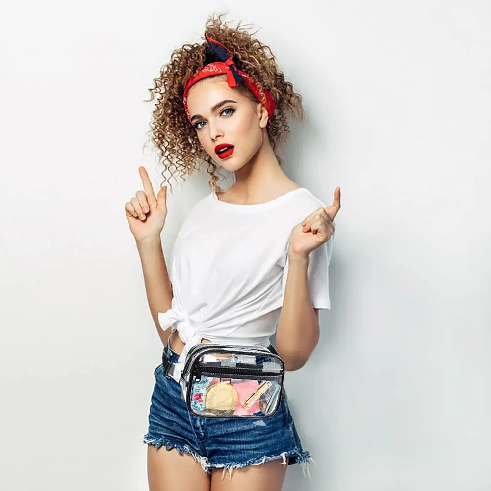 New PVC Mulheres Cintura Fanny Pack Belt Bag Bolsa Peito Transparente com Alça Ajustável para Concertos Festivais Esportivos Viagem