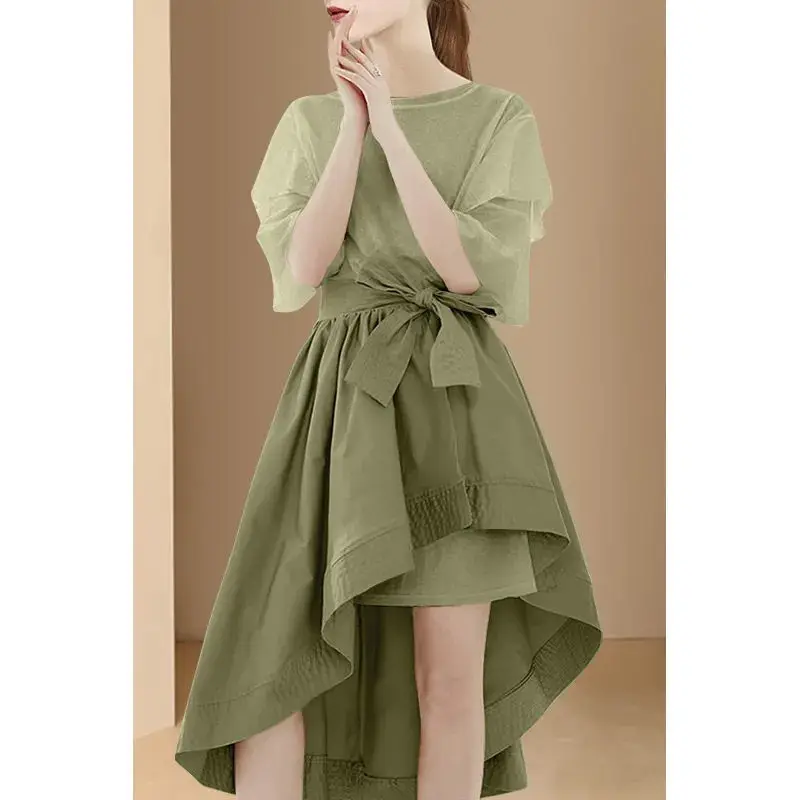 2023 Korean Version New Fashion Women's Set Spring/Summer T-shirt+Dress Irregular Half Dress Two Piece Set