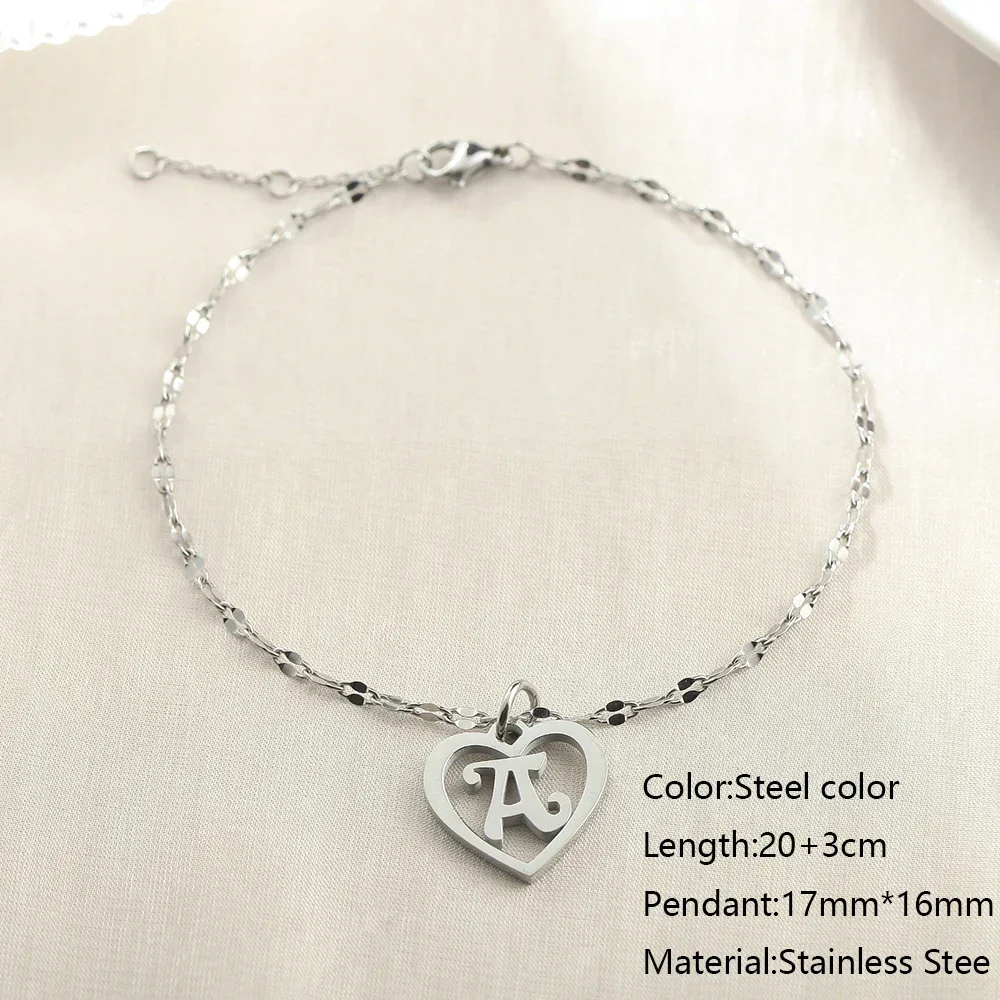 Stainless steel ladies art name letter silver color pendant lip chain Anklets summer beach party gift jewelry bulk wholesale