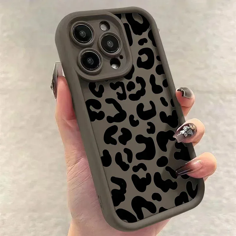 Fashion Black Leopard Silicone Phone Case For iPhone 17 Air 14 15 16 Pro Max 11 12 13 7 8 Plus X XR XS MAX Soft Thickened Cover