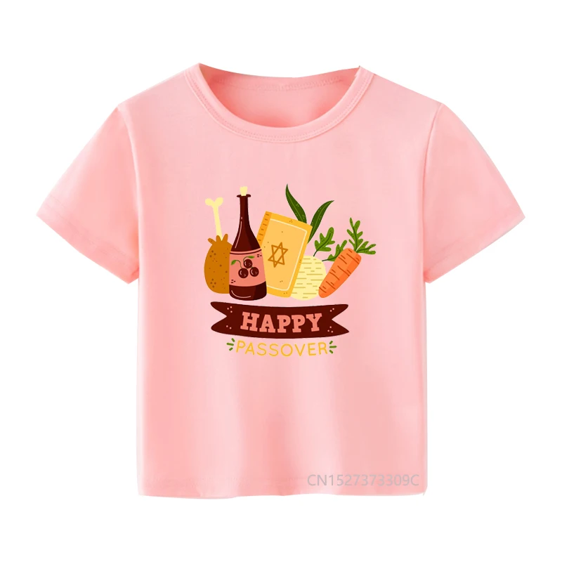 Girl Happy Passover Print Pink T-shirt Children'S Passover Party Shirt Boy White Clothes Kids Holiday T Shirts Short Sleeve Tops