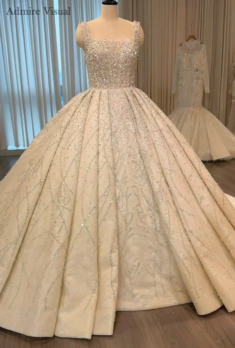 Admire Visual Wedding Dress Ball Gown Lace Square Neck Neckline Sleeveless WIth sequined Customized Bride Gowns