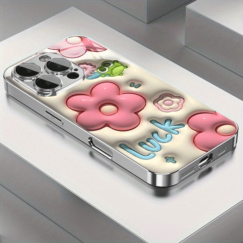 Custodia per telefono in vetro trasparente, splendidamente progettata con grande fiore rosa LUCK per iPhone17 16 15 14 13 12 11Promax Plus