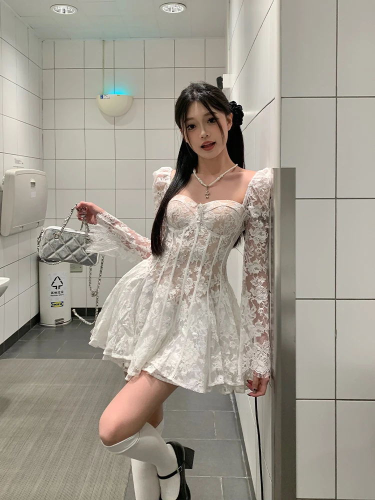 

Keni plus Size Lace Dress Women's Spring Summer Princess Skirt Fluffy Birthday Girl's Clothing Korean Style High Waist A-Line