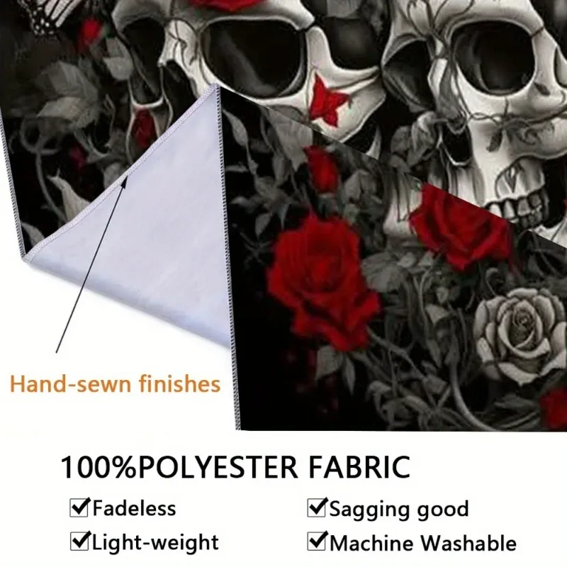 1 pieza  tapicería con calaveras góticas, rosas y mariposas - Colgante  pared  poliéster negro y blanco para sala  estar