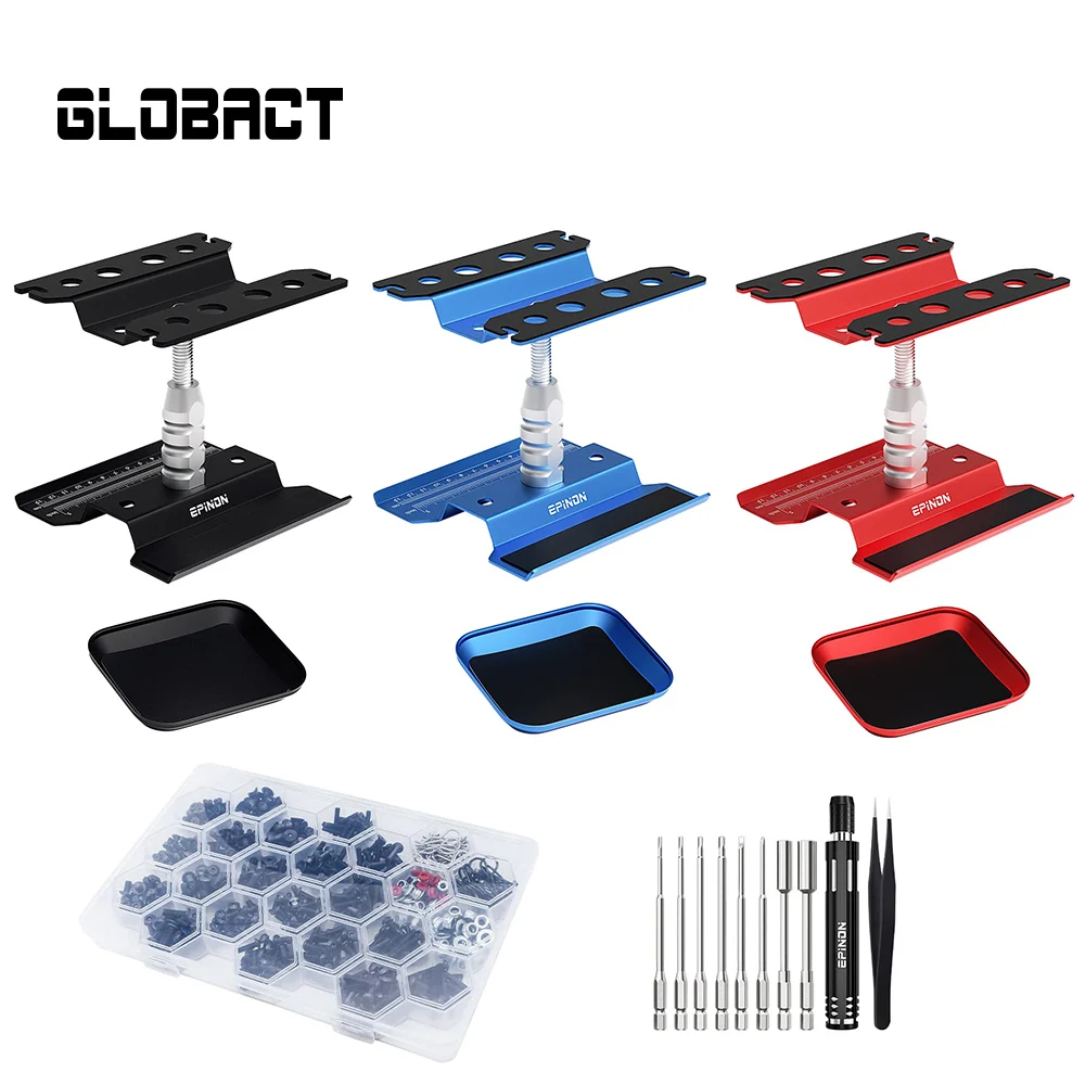 Globact Rc Auto Stand Reparatie Tools Working Stand Schroevendraaier Kit 710 Stuks Schroeven Set Voor 1/8 1/10 1/12 1/16 1/18 Rc Auto Truck Crawler