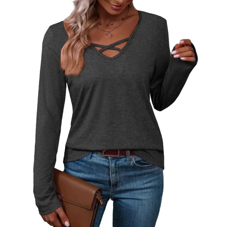 Loose for Fit Womens Shirt Solid Color Long Sleeve For Cross Tie for Yoga Beach Cycling and Everyday Comfort Loose