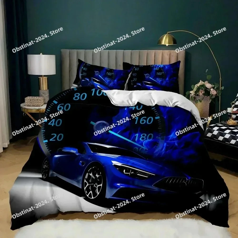 

Top Race Car Bedding Set Twin Size Burning Red Flame Duvet Cover Set For Sports Car Comforter Cover King Polyester Quilt Cover