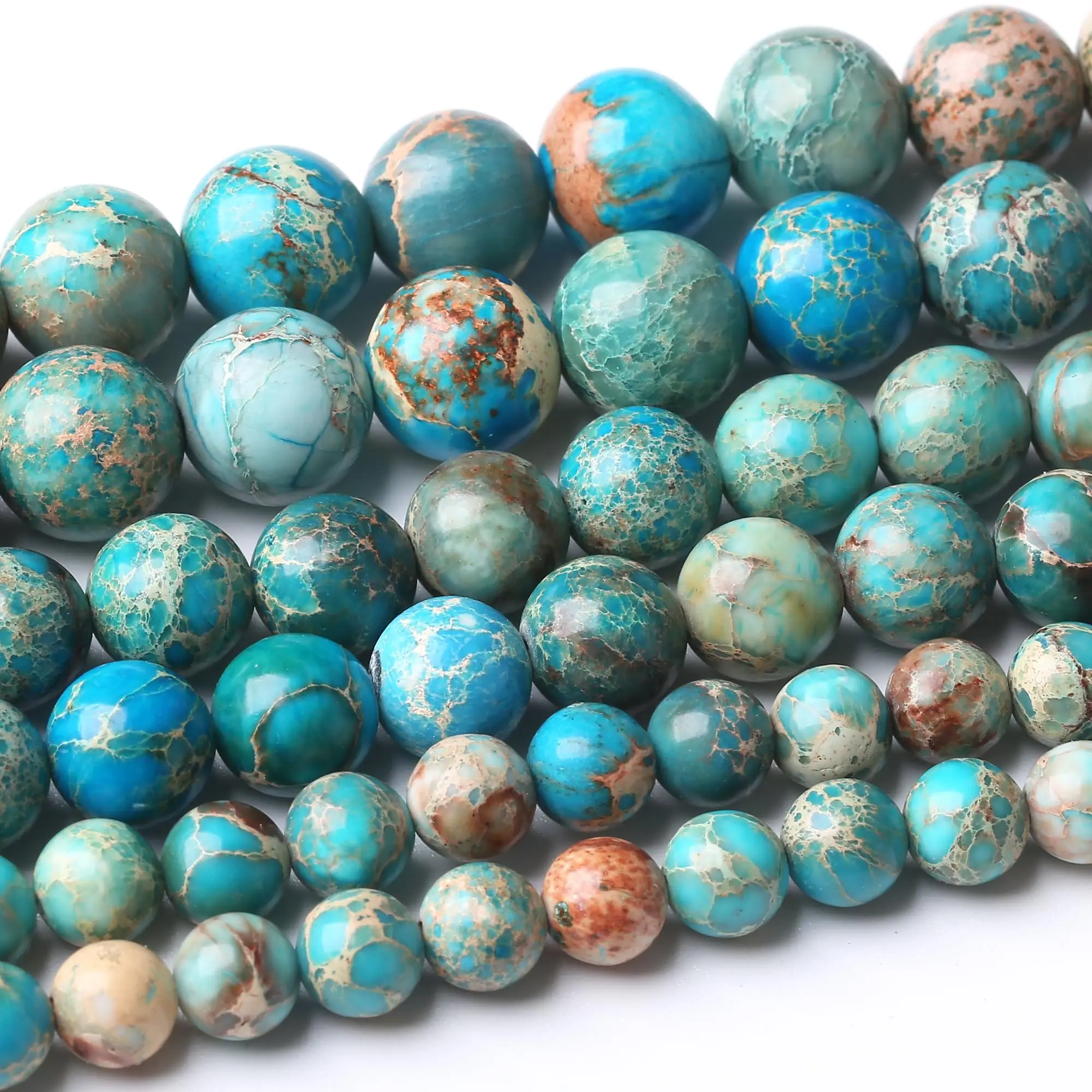 Natursteinperlen, 4–12 mm, Seeblau, Meeressediment, rund, lose Distanzperlen für Schmuckherstellung, DIY-Armbänder, Ohrringe, Zubehör