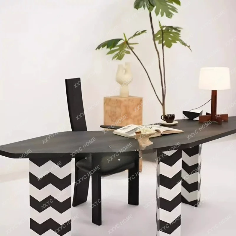 Solid wood retro minimalist zebra stripe study desk - vintage style irregular home table