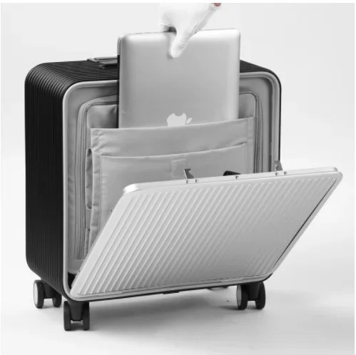 Customized 18inch Magnesium Aluminum Luggage Carry-ons Travel Trolley Suitcase with Front Opening Laptop Pocket