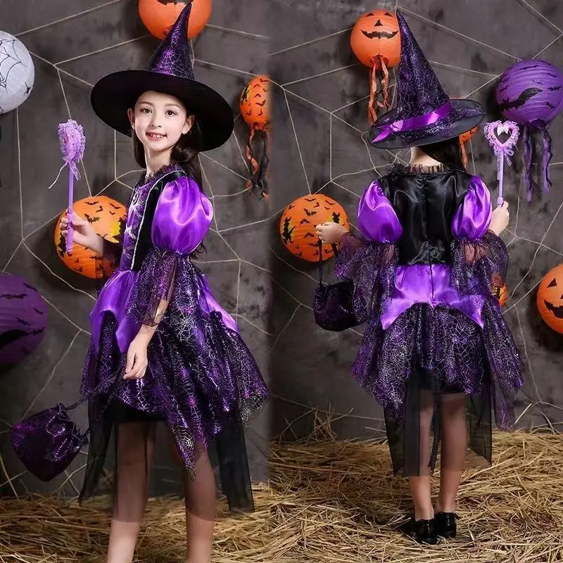 New Halloween Costume Girls' Witch Outfit Children's Masquerade Dress up Skirt Cos Princess Little Witch Clothes
