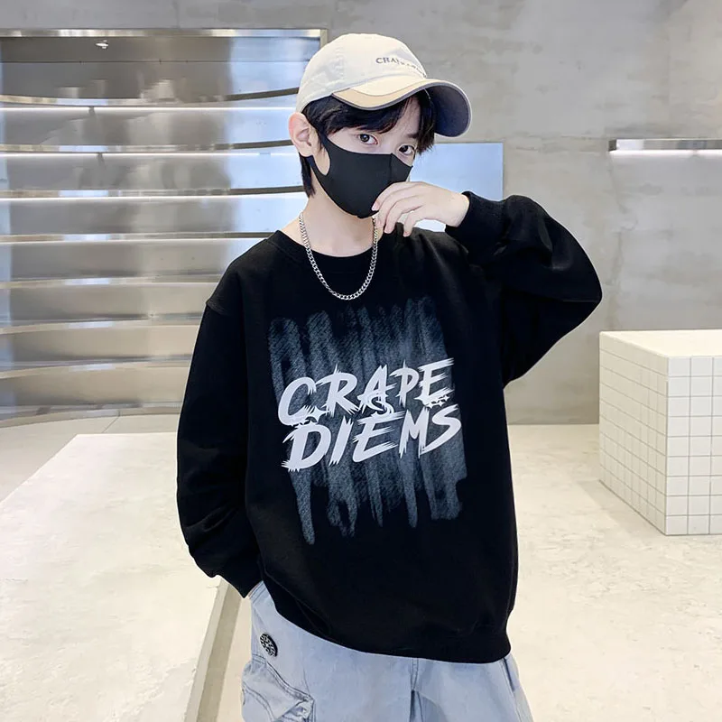 American Autumn Teens Child Sweatshirt Cotton Letter Print Pullovers Tops Loose Casual Boy Youth Sweatshirt Kids Hoodie Clothing