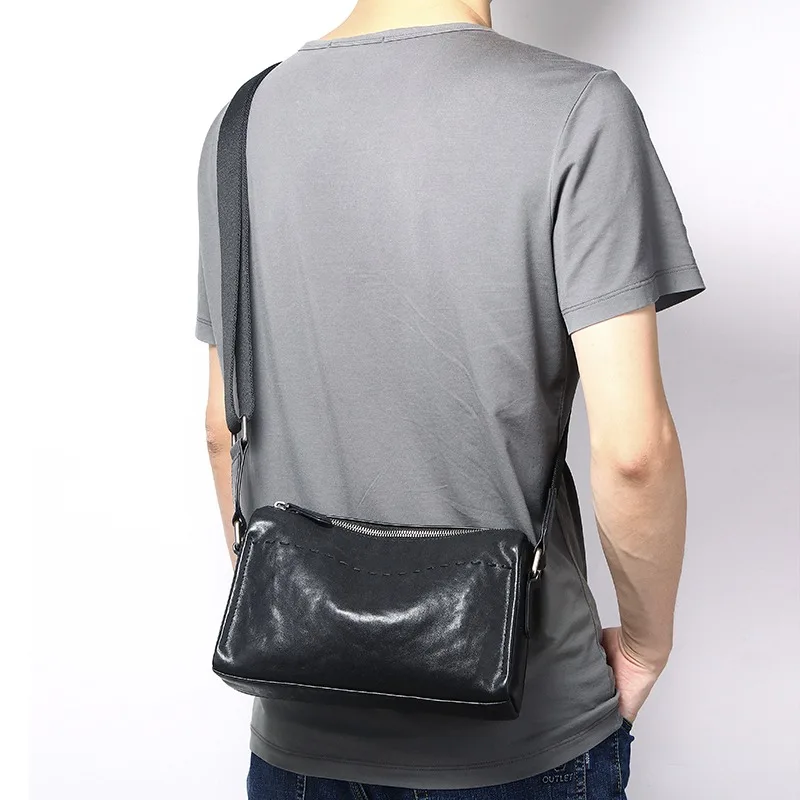 Wmnuo 2023 Shoulder Bag Men Soft Thread Genuine Cowhide Crossbody Messenger Bags For Man Large Capacity Ipad Pillow Male