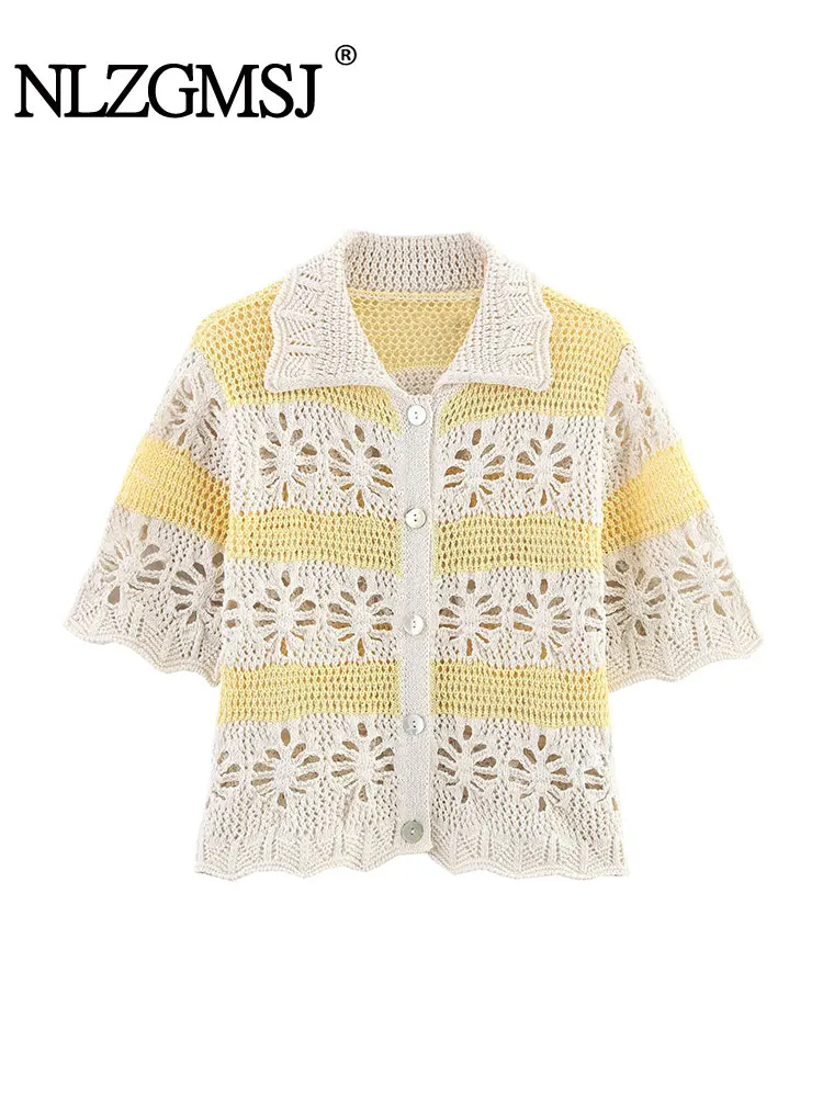 

2025 Women's Cardigan Fashion Hollow Out Wide Swing Sleeve Knitted Cardigans Sweater Knitwear Casual Top