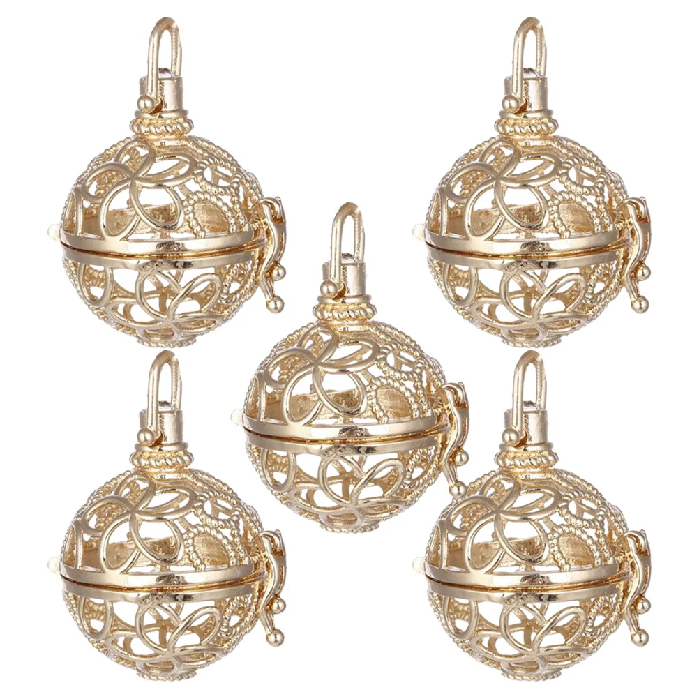 

5Pcs Flower Hollow Essential Oil Diffuser Necklace Pendant Gold Aromatherapy Locket Change Balls Match Any Costume Gift
