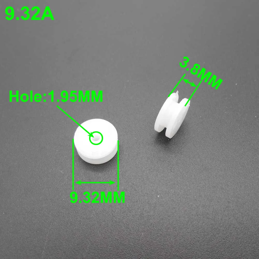 100Pcs/Lot 9.32A 9.3MM Plastic Pulley Gear Model Timing Wheels Dia.9.3MM Shaft Axle Aperture Hole Inner Dia.2MM 1.95MM 2A H3.8MM