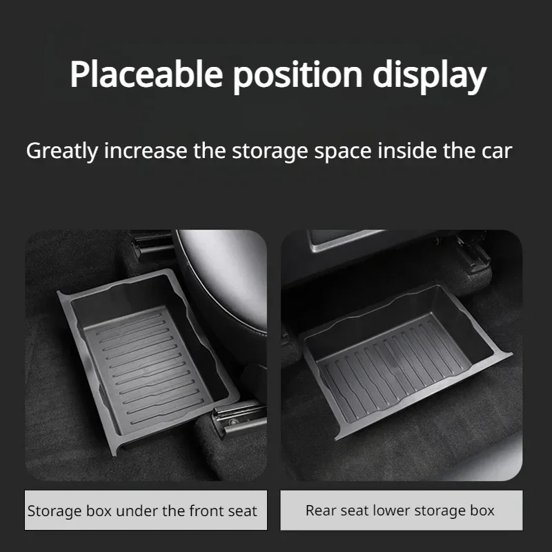 Underseat Storage Box for Tesla Model Y Seats Drawer TPE Hidden Storage Tray Push Pull Car Organizer Car Interior Accessories