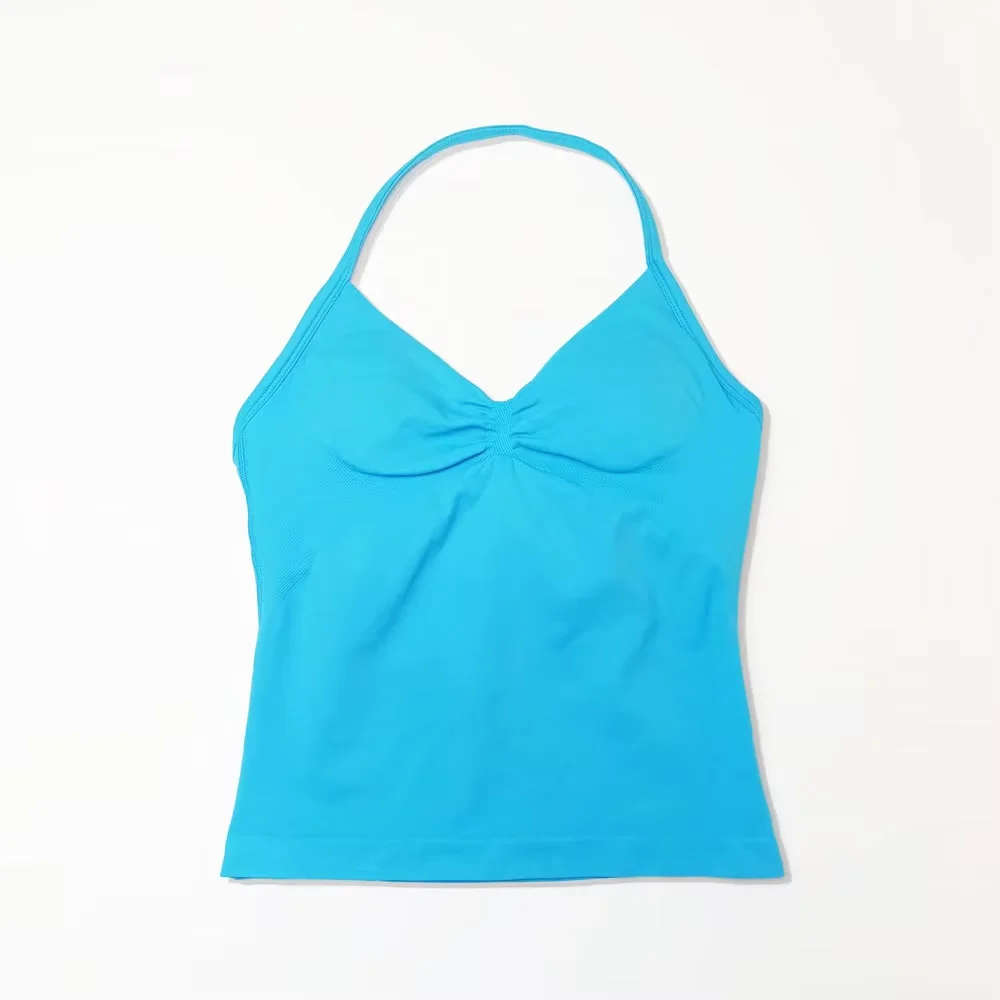 NCLAGEN Gym Longline Strappy Top Women Seamless Yoga Tank With Removable Pads V Neck Workout Clothes Sports Running Fitness Vest image 6