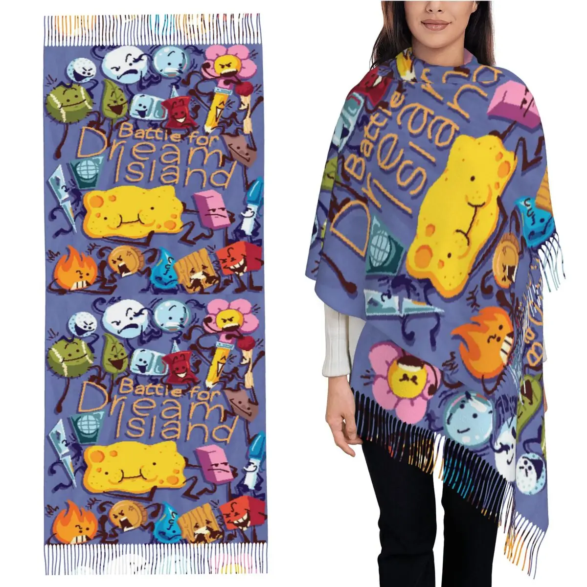 

BFDI Four BFB шарф с кисточками, женские мягкие теплые шали и накидки, длинная осенне-зимняя шаль