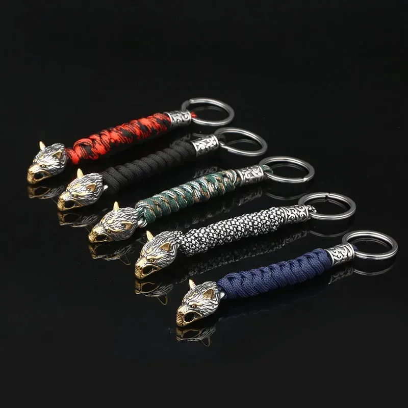 Vintage keltské vlčí keychains vikingové nůž přívěsek nerez ocel paracord lano přežití kroužek na klíče ruční pánský brašna příslušenství