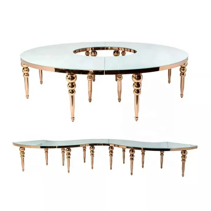 Luxury stainless steel round banquet table glass serpentine wedding table