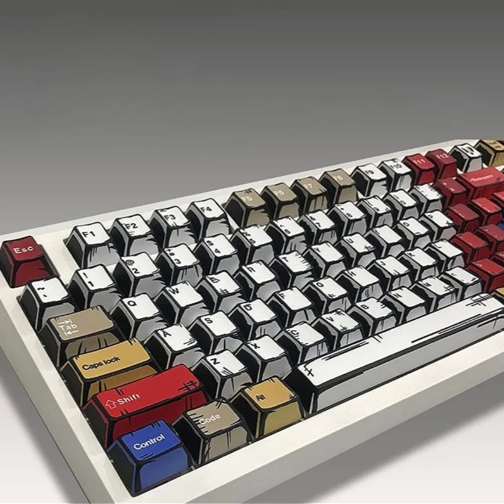 

Electric Wave Manga-themed Keycaps, White, Custom Cherry Height, Compatible with MX-Switch Keyboards
