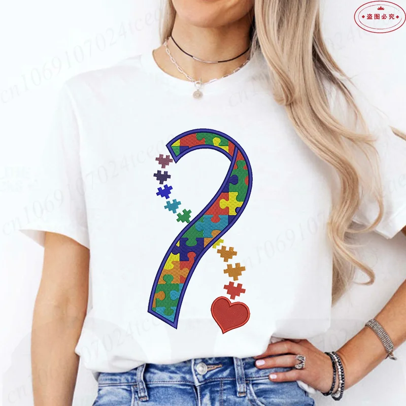 

Модные футболки с короткими рукавами и принтом осведомленности об аутизме, футболка в стиле Харадзюку для женщин, топы с графикой Y2k, женская одежда