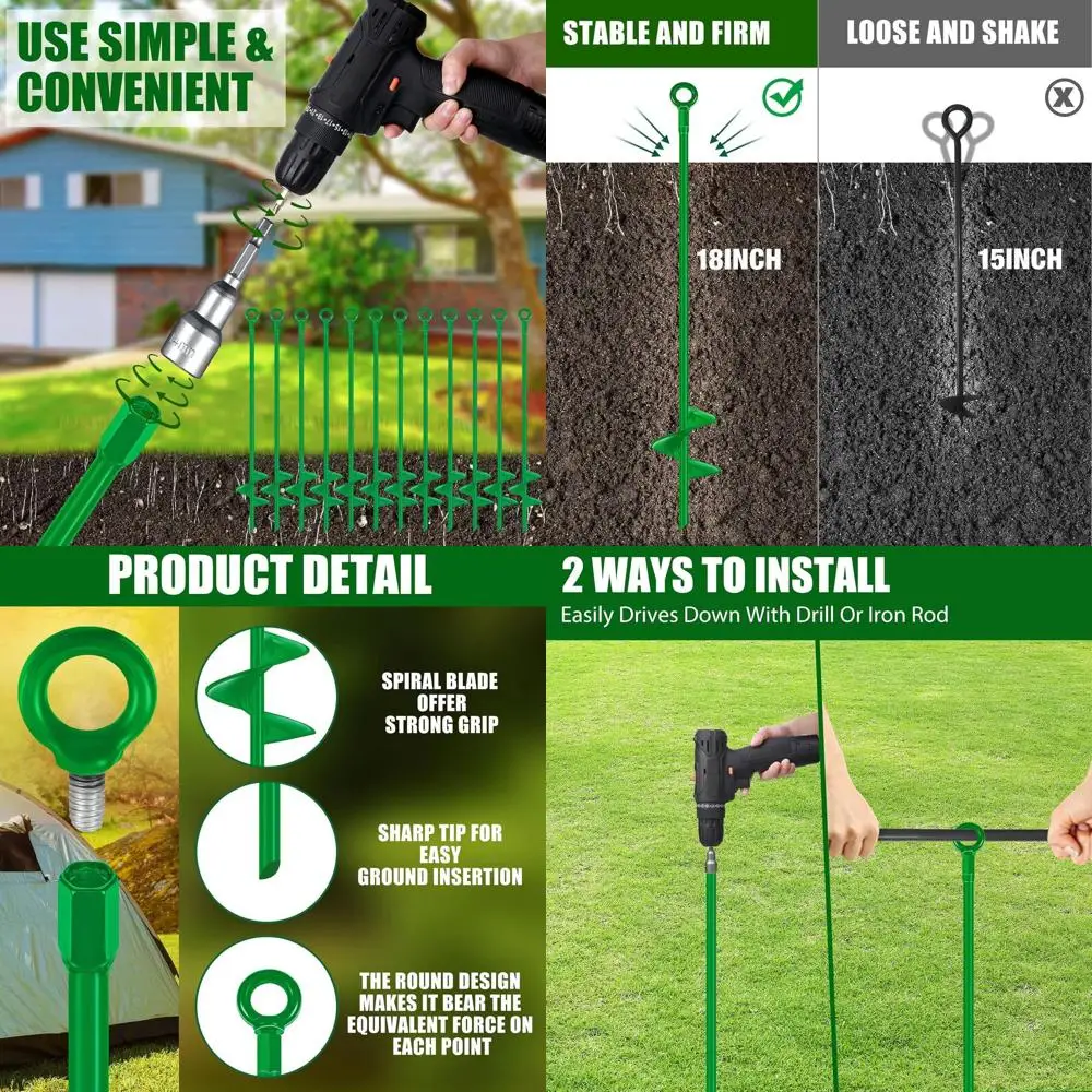 

12 шт. 18-дюймовых земляных анкеров-спиралей для тяжелых условий эксплуатации, для крепления качелей, металлических навесов, для сада, для фиксации деревьев, палаток, трамплинов