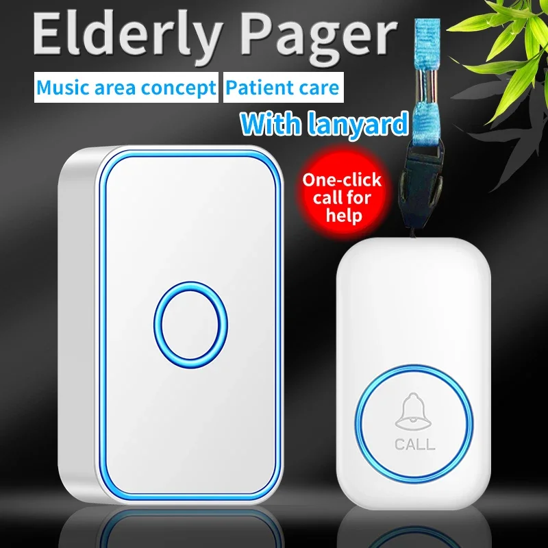 CACAZI SOS Wireless Pager Intelligent Button for Elderly Patient Emergency Call Caregiver Long Distance 60 Songs Home Security