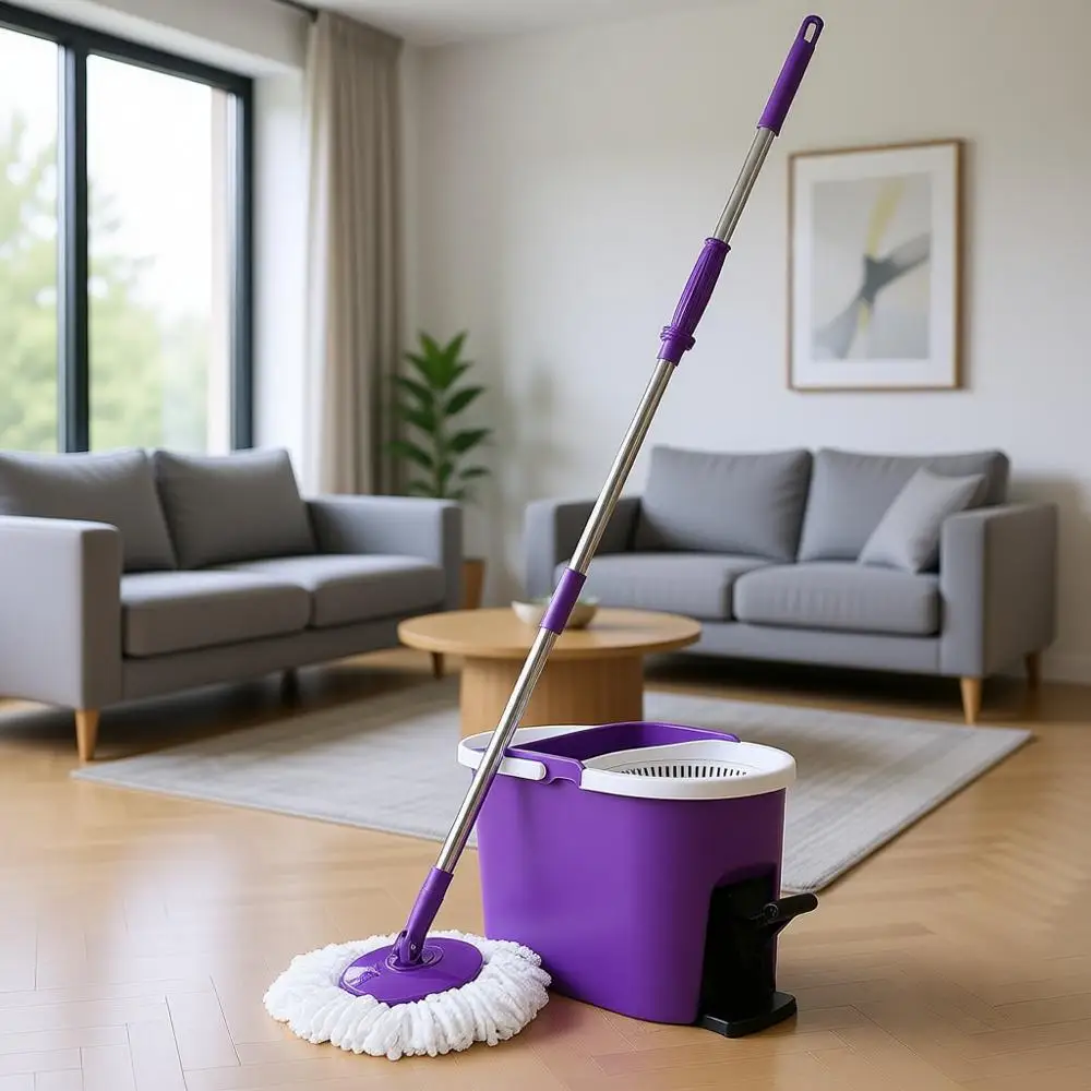 

Швабра и ведро, система отжима без рук, моющаяся и сменная насадка из микрофибры, регулируемая длина ручки