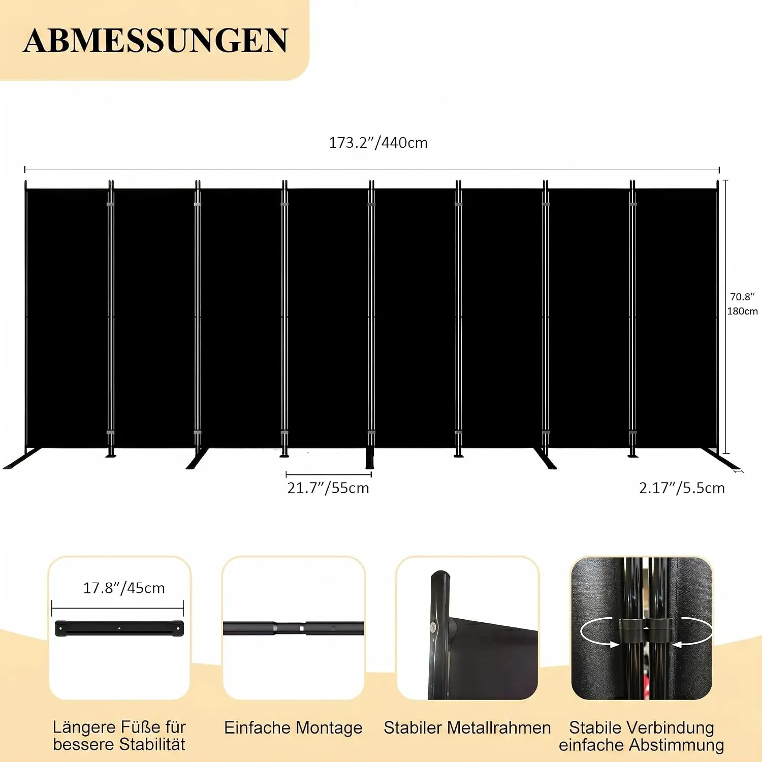 8 Panel Folding Room Divider 6ft Tall Portable Privacy Screen Wall Home Office Modern Freestanding Partition Separator Bedroom S