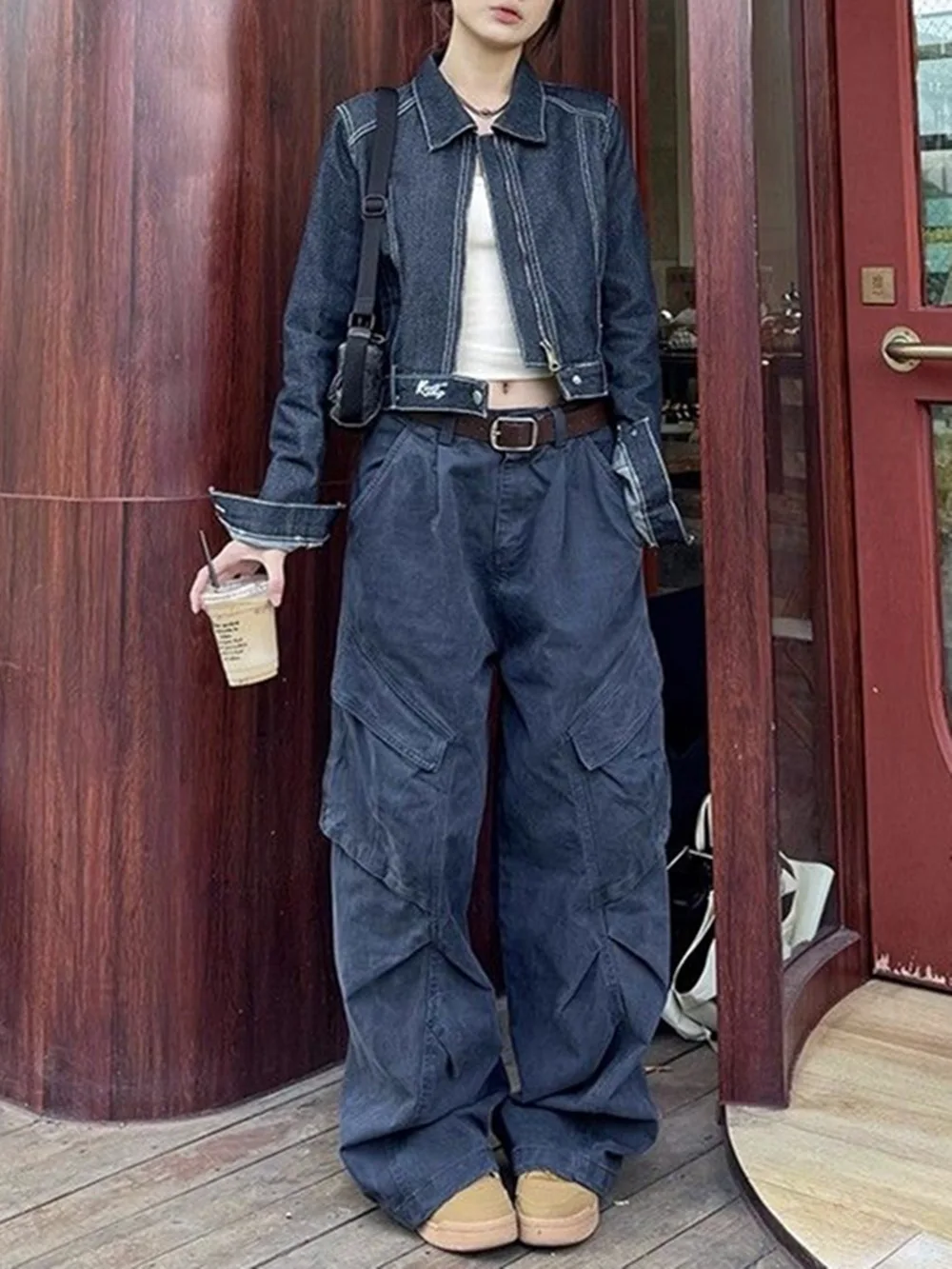 بنطال ذو قصة أرجل واسعة شرابة مرونة الخصر مستقيم المرأة الشتاء الشنيل طبقة مزدوجة قسط Ins نمط أفخم بطانة حزام الدفء