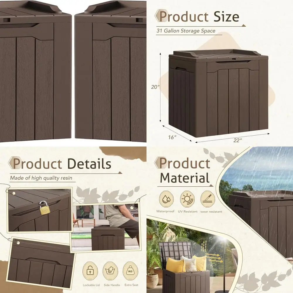 

31 Gallon Waterproof Resin Storage Box for Indoor/Outdoor Use, Ideal for Patio Cushions and Delivery (Deep Brown)
