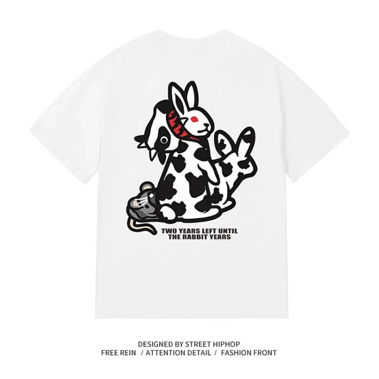 Fxxking Rabbits FR No Smoking Maniche corte in puro cotone di alta qualità per uomo e donna Lo stesso stile Marchio di marea giapponese e coreano