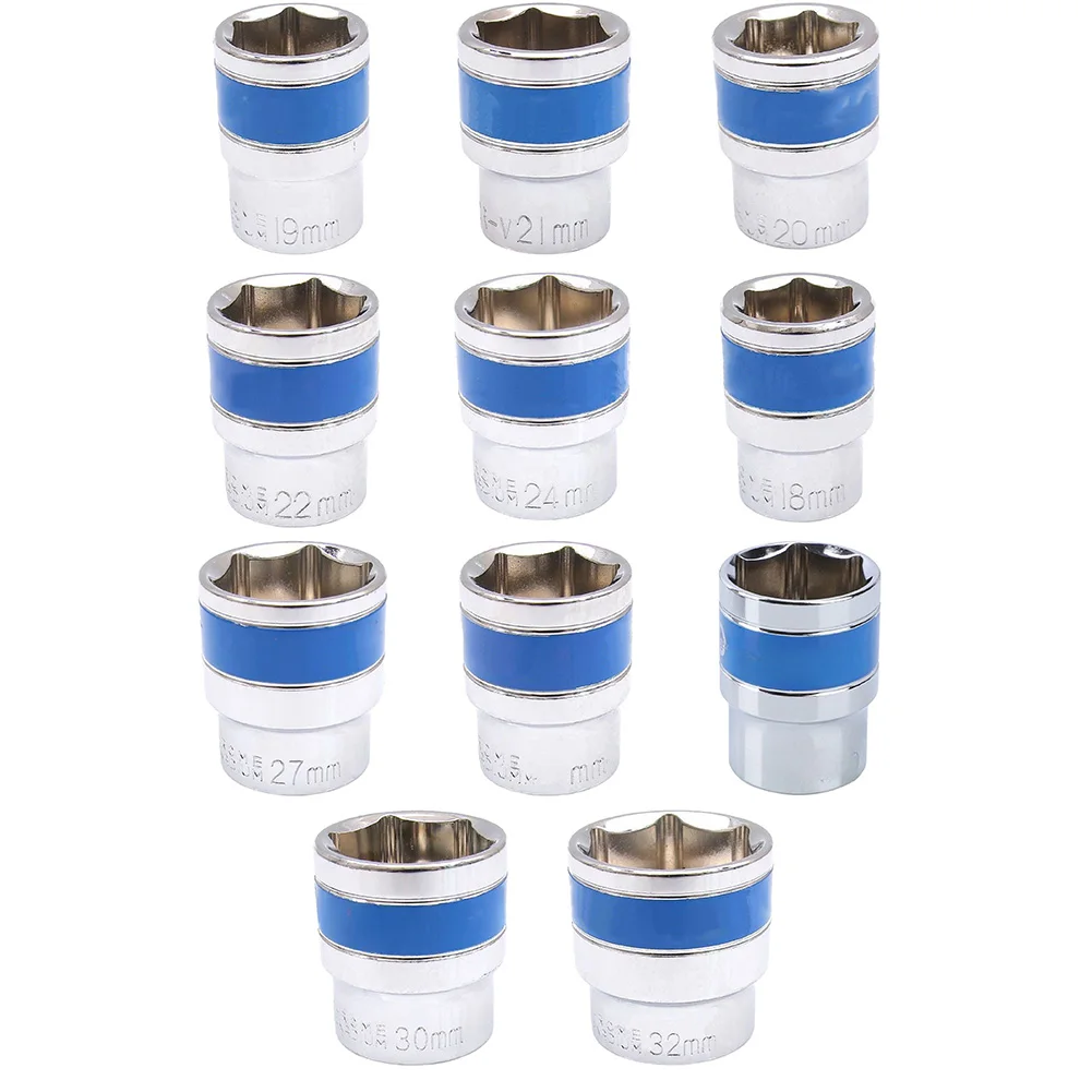 10 Piece Socket Wrench Set 18mm 19mm 20mm 21mm 22mm 23mm 24mm 27mm 30mm 32mm 12 Point 6 Point for Mechanical Installation Tasks