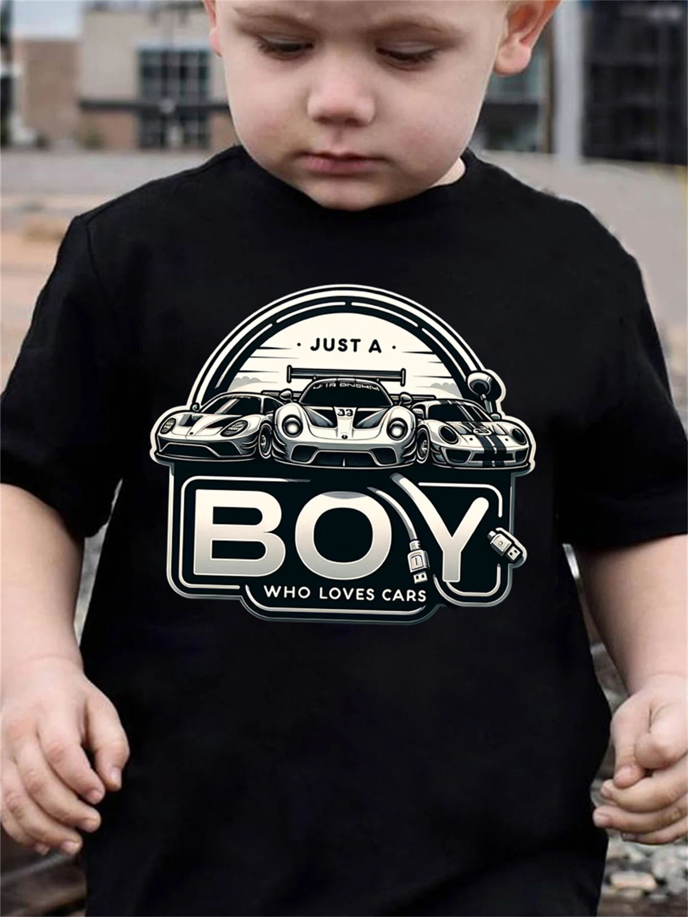 Boy Loves Race Car Retro Badge Print Family Matching Cotton Tees Short Sleeve Tops For Mom Dad Boys Girls Daily Wear
