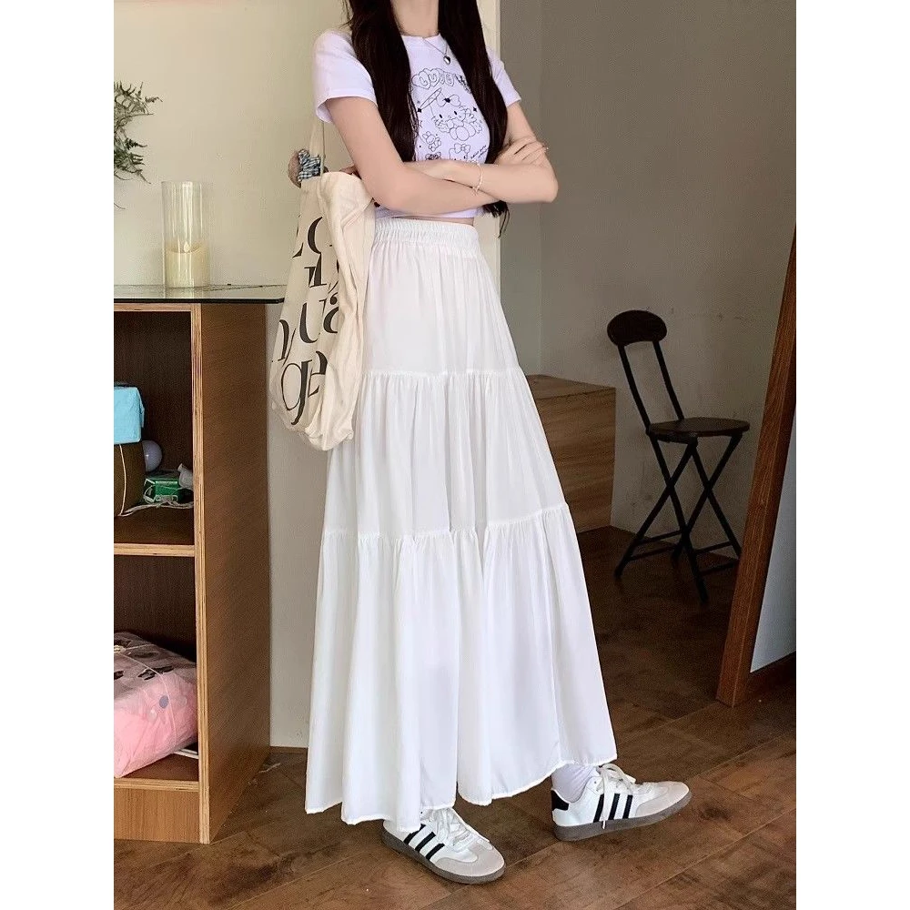 Pink High Waist A-Line Midi Skirt Women's Early Spring New Style Pear Shape Slimming Cake Skirt for Plump Sister
