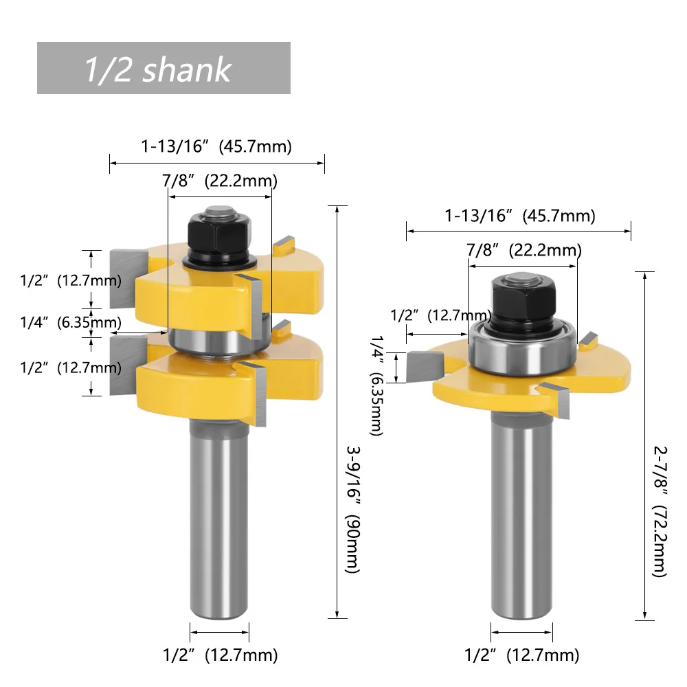 Three-tooth T-mortising Knife Three-edge Floor Cutter Woodworking Milling Cutter Carbide 1/2 Handle 12mm