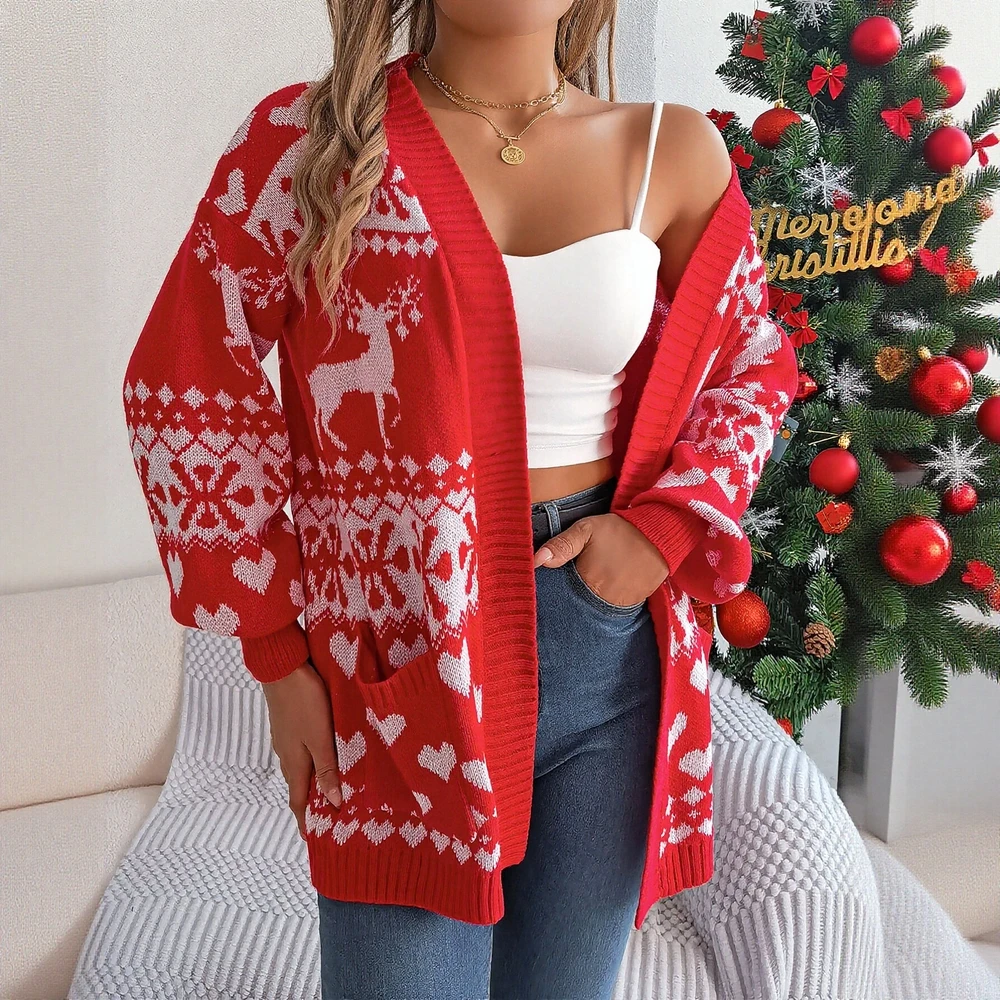 

Женский кардиган с полным принтом и длинным рукавом с открытым передом, осенне-зимняя мода, удобная повседневная одежда, стиль