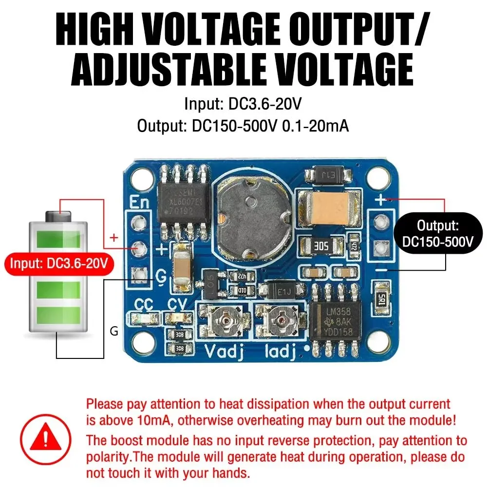 DC 3.6-20V to DC 150-500V Step Up Boost Converter Module Constant Current Booster Power Supply Module DC-DC 0.1-20mA Output