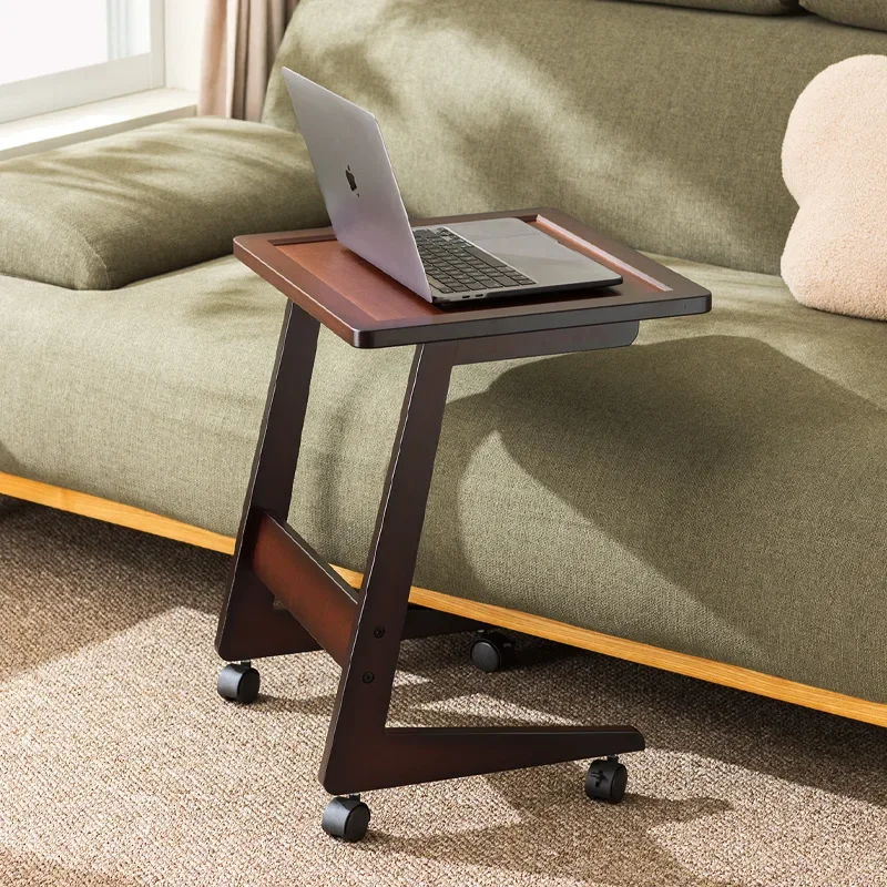 Removable Table with Wheels Mini Coffee Table Living Room Small Apartment Household Square Corner Table Computer Bedside Table