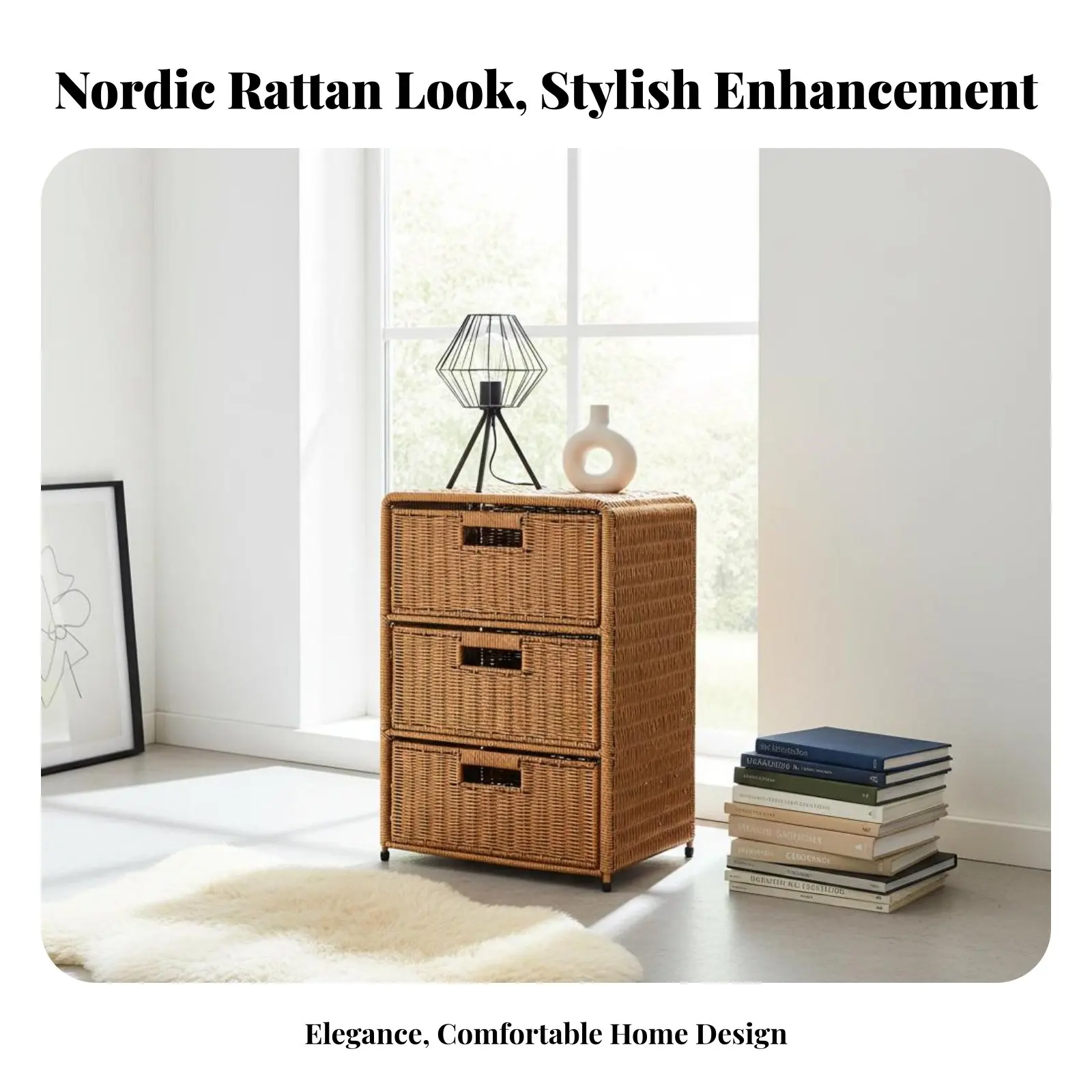 

Тумба с 3 выдвижными ящиками в скандинавском стиле, плетеная, универсальная, со съемными ручками, для взрослых