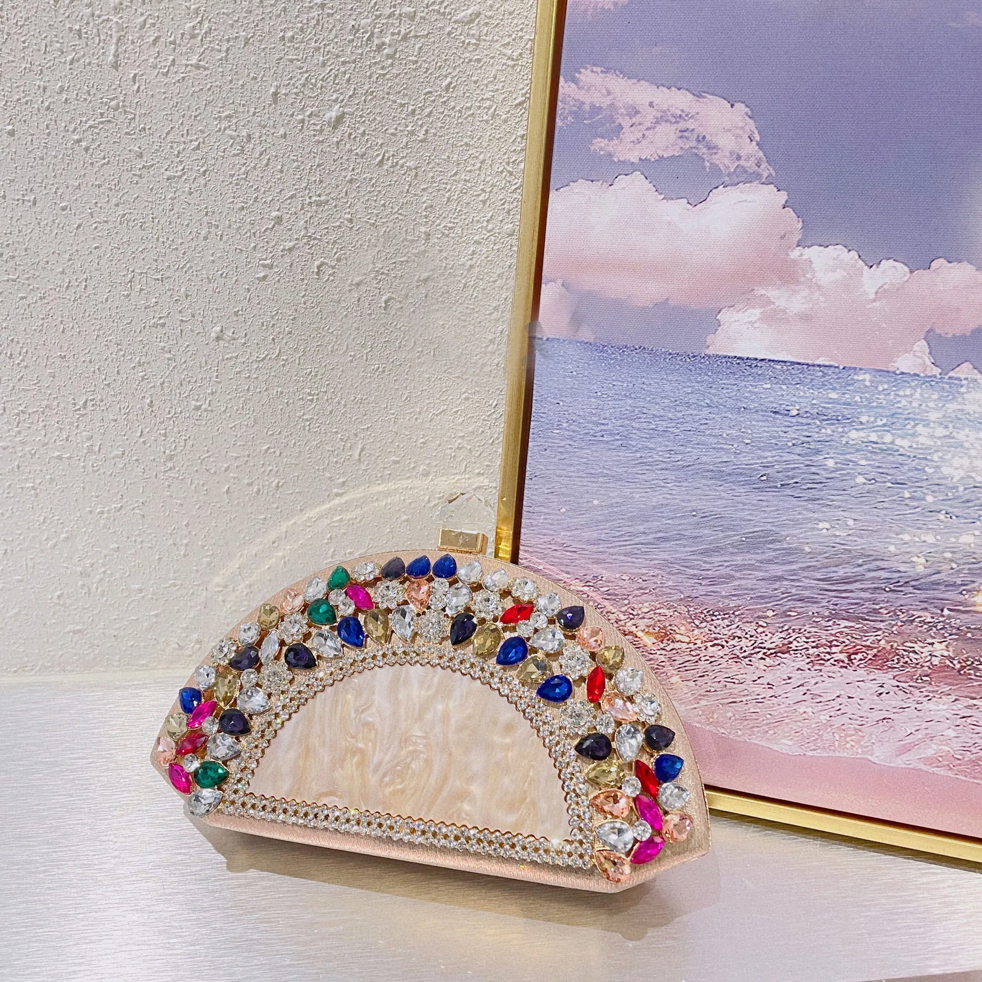 

Модный роскошный веерообразный уникальный клатч для выпускного вечера, акриловый вечерний кошелек на плечо, женская вечерняя сумка с бриллиантами, сумка через плечо