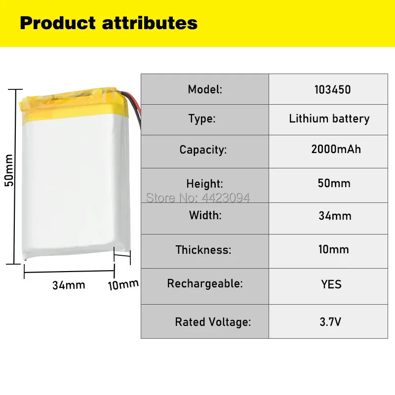 103450 3.7V 2000Mah Lipo Batterij Vervanging Li-Ion Lipo Cellen Lithium Li-Po Polymeer Oplaadbare Batterij Voor Bluetooth speaker