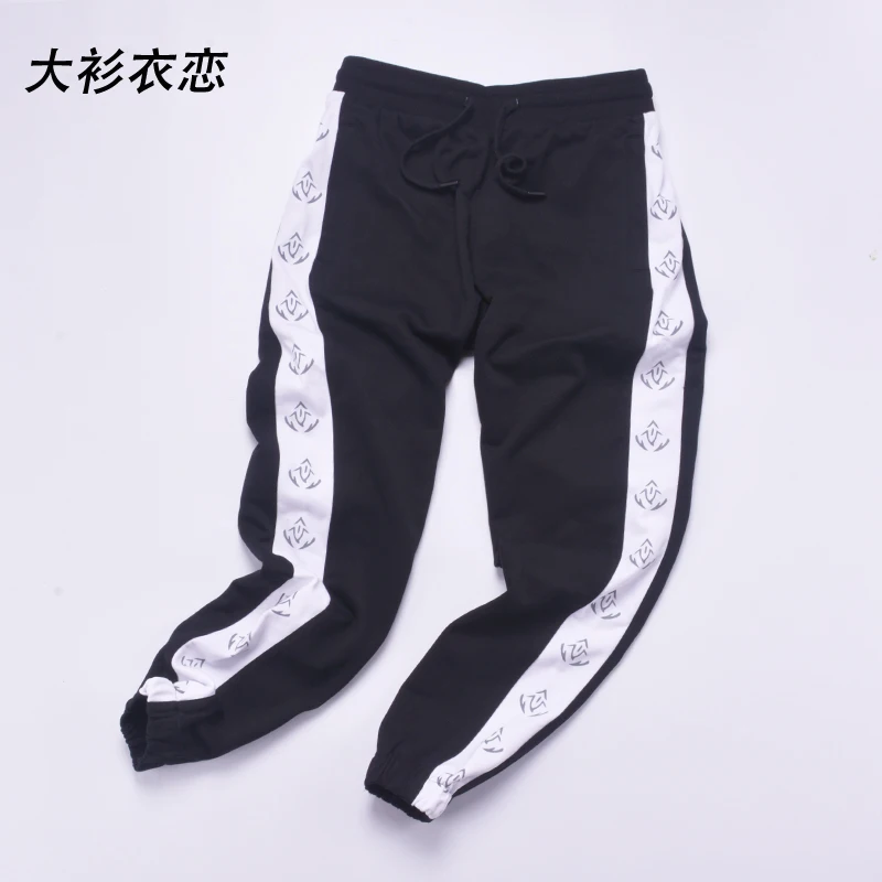 

Casual Pants with Gold Tead Ribbon Side Lettering Slim Fit Nine Point Cuffed Ankle Length Youthful Sle Cotton Polyester B...