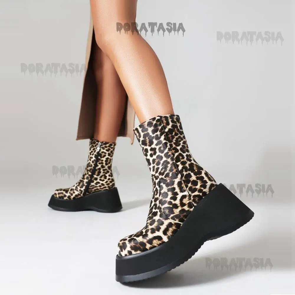 Leopard Platform Wome Boots Thick High Heels Round Toe Platform Ankle Shoes Punk Goth Fashion Luxury Casual Comfy 2023 New Boots