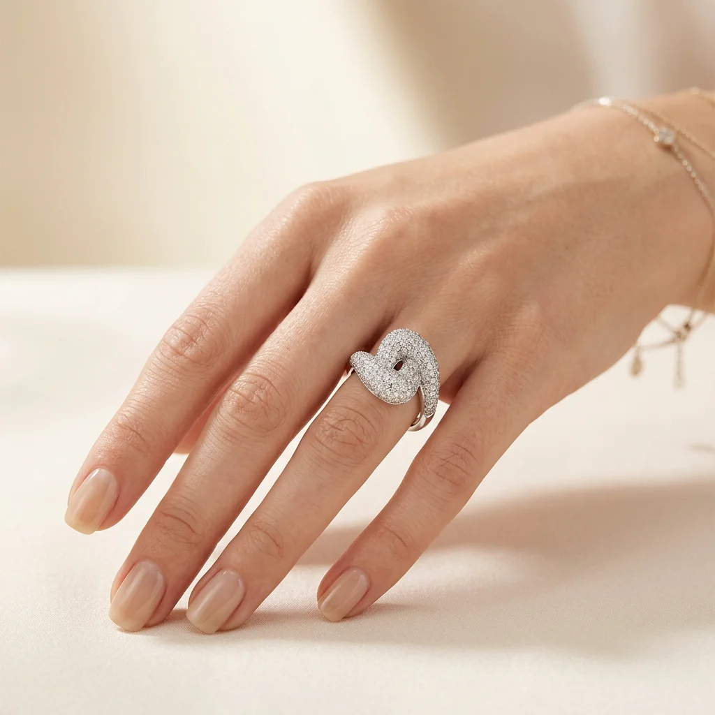 YLMyself Pave Heart CZ Ring Abstract Silver Color Cocktail Party Statement Luxury Jewelry Women